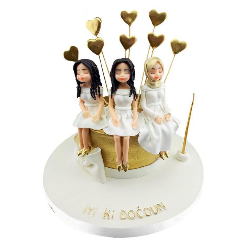 Figürlü Altın Kızlar Doğum Günü Pastası