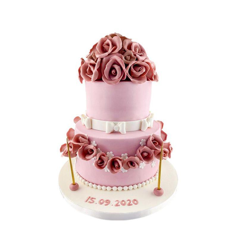 Pembe Güllü Düğün Pastası