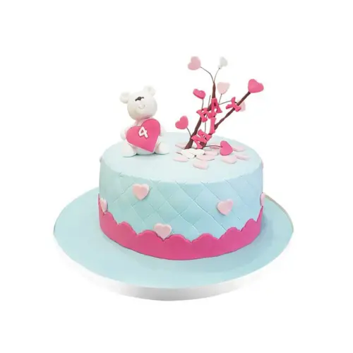 Ayıcıklı Aşkın Dalları Kalpli Pasta