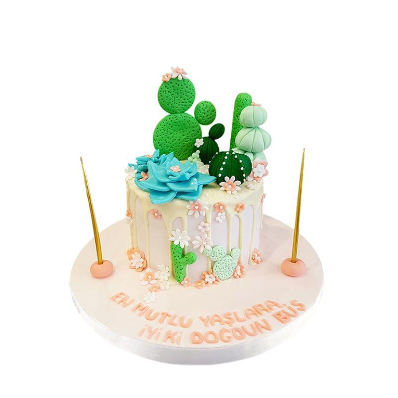 Kaktüs Temalı Doğum Günü Pastası
