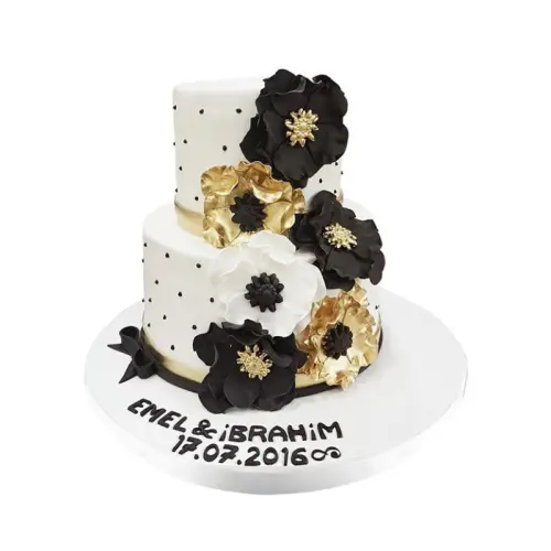 Gold Çiçekli Lüx Nişan Pastası