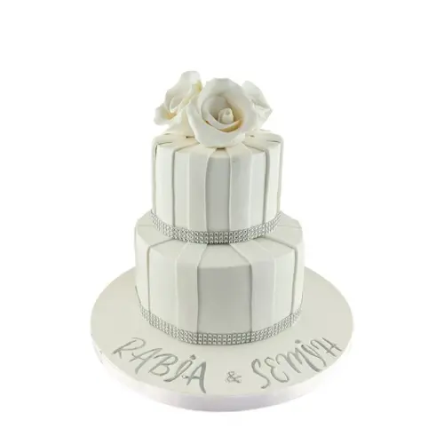 Beyaz Güllü Düğün Pastası