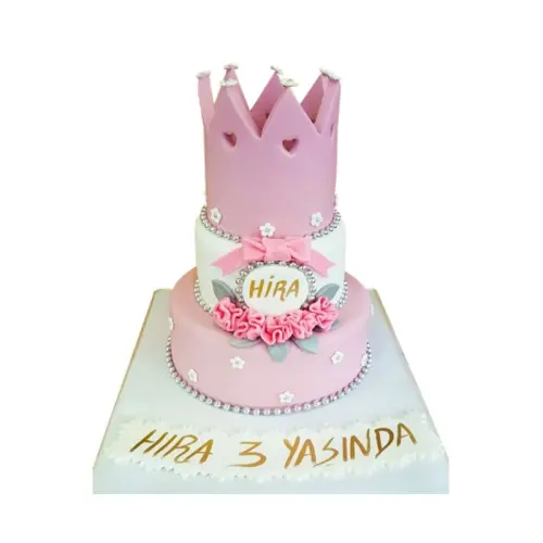 Taçlı Kız Çocuk Doğum Günü Pastası