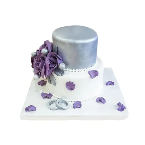 Gümüş Mor Güllü Nişan Pastası
