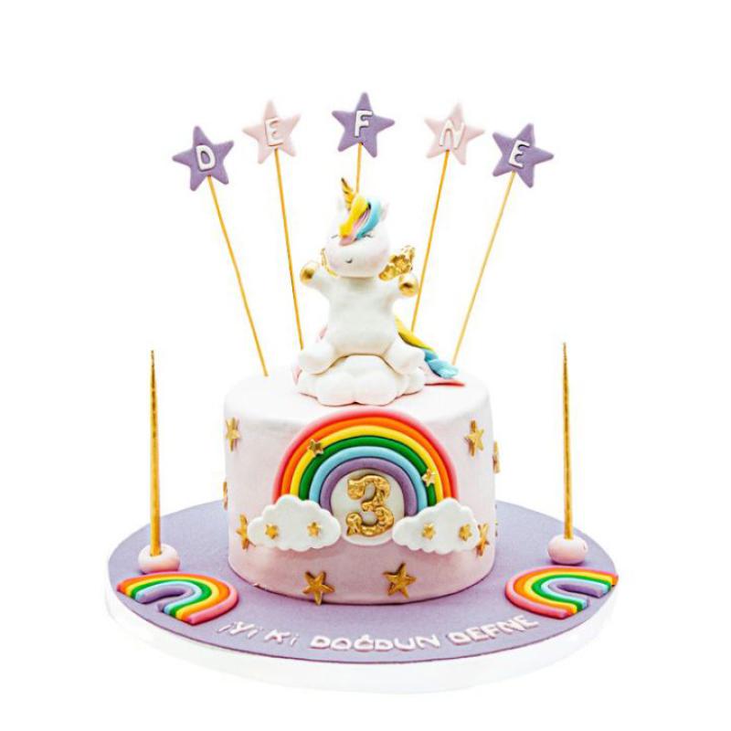 Pembe Unicorn Doğum Günü Pastası