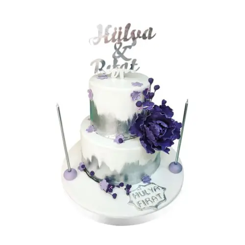 Mor Güllü Zarif Nişan Pastası