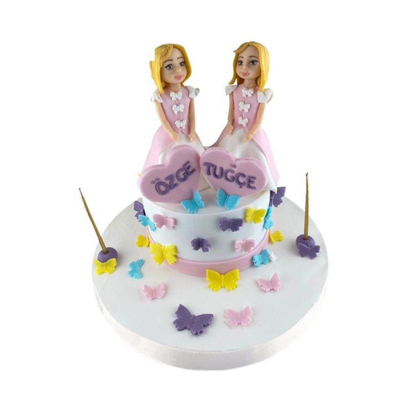 Figürlü İkiz Kardeşler Doğum Günü Pastası