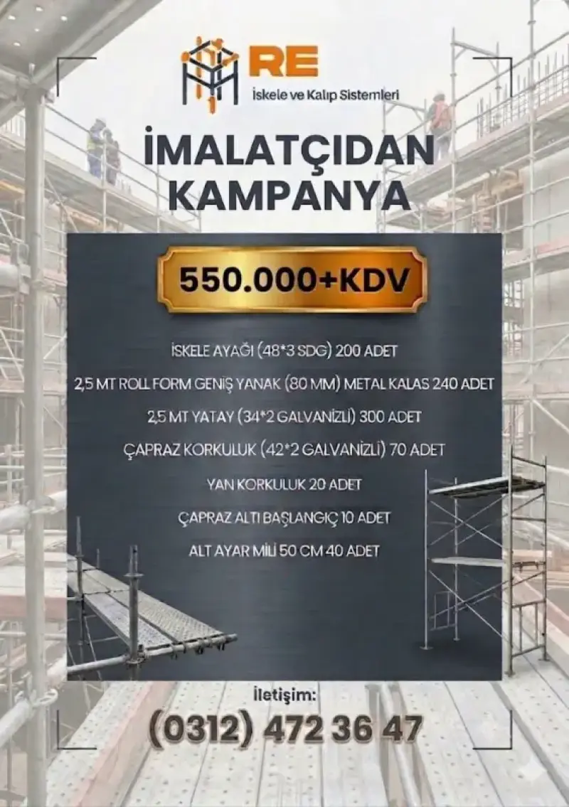 1000 m2 paket güvenlikli h tipi iskele